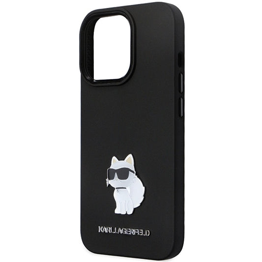 Husa pentru Apple iPhone 14 Pro Max, Karl Lagerfeld, Silicone Choupette Metal, Neagra