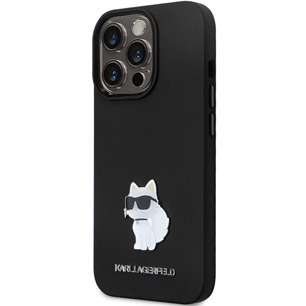Husa pentru Apple iPhone 14 Pro Max, Karl Lagerfeld, Silicone Choupette Metal, Neagra