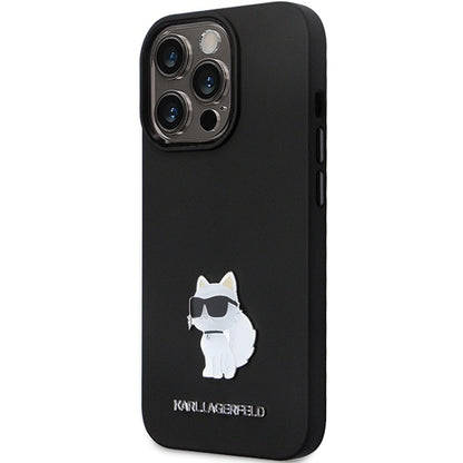 Husa pentru Apple iPhone 14 Pro Max, Karl Lagerfeld, Silicone Choupette Metal, Neagra