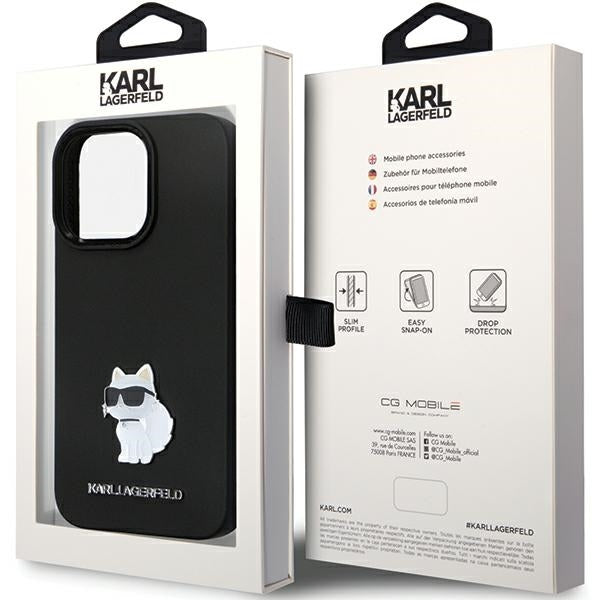 Husa pentru Apple iPhone 14 Pro Max, Karl Lagerfeld, Silicone Choupette Metal, Neagra