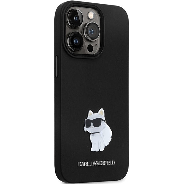 Husa pentru Apple iPhone 14 Pro Max, Karl Lagerfeld, Silicone Choupette Metal, Neagra