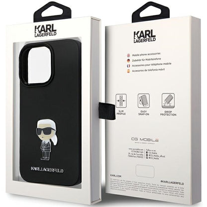 Husa pentru Apple iPhone 14 Pro Max, Karl Lagerfeld, Silicone Ikonik Karl Metal, Neagra