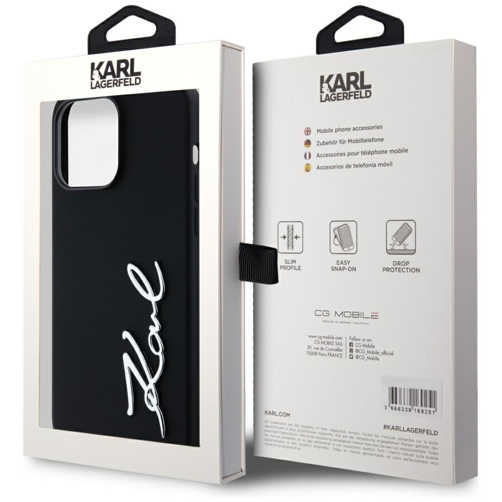 Husa pentru Apple iPhone 14 Pro Max, Karl Lagerfeld, Silicone Script, Neagra