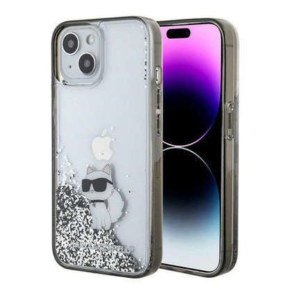 Husa pentru Apple iPhone 15 / 14 / 13, Karl Lagerfeld, Liquid Glitter Choupette, Transparenta