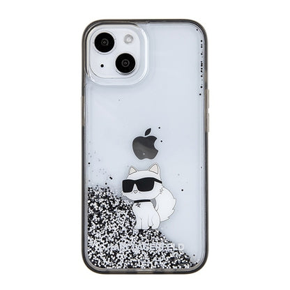 Husa pentru Apple iPhone 15 / 14 / 13, Karl Lagerfeld, Liquid Glitter Choupette, Transparenta