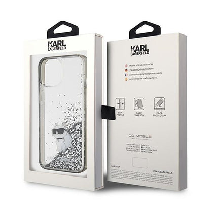 Husa pentru Apple iPhone 15 / 14 / 13, Karl Lagerfeld, Liquid Glitter Choupette, Transparenta