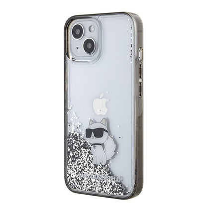Husa pentru Apple iPhone 15 / 14 / 13, Karl Lagerfeld, Liquid Glitter Choupette, Transparenta