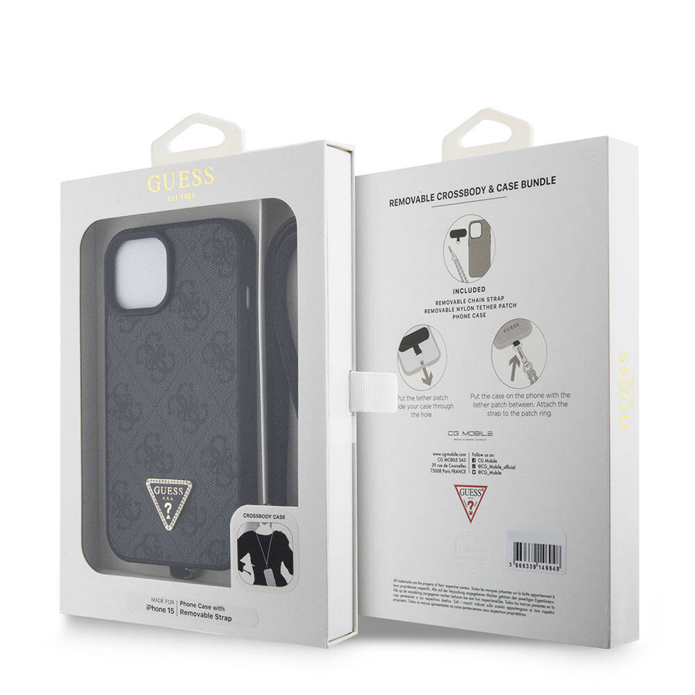 Husa pentru Apple iPhone 15 / 14, Guess, Crossbody 4G Metal Logo, Neagra