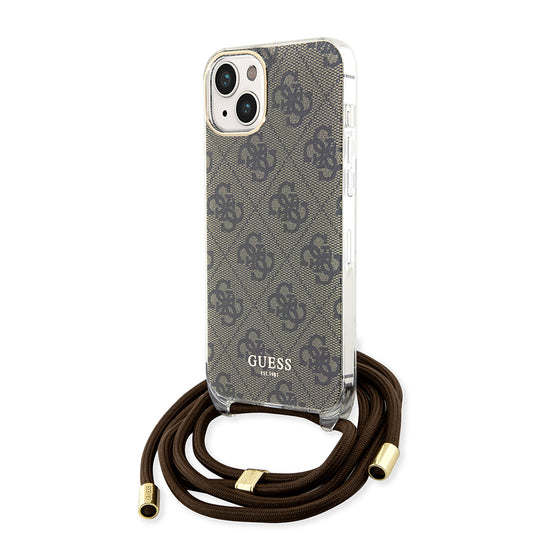 Husa pentru Apple iPhone 15, Guess, 4G IML Printed Crossbody, Maro