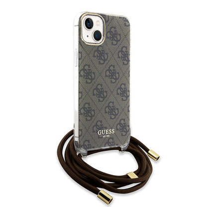 Husa pentru Apple iPhone 15, Guess, 4G IML Printed Crossbody, Maro