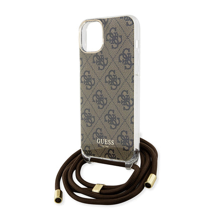 Husa pentru Apple iPhone 15, Guess, 4G IML Printed Crossbody, Maro
