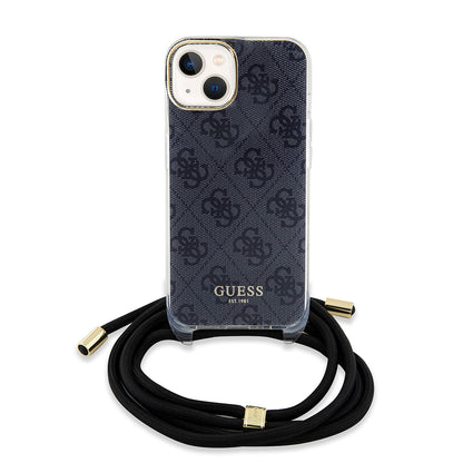 Husa pentru Apple iPhone 15, Guess, 4G IML Printed Crossbody, Neagra