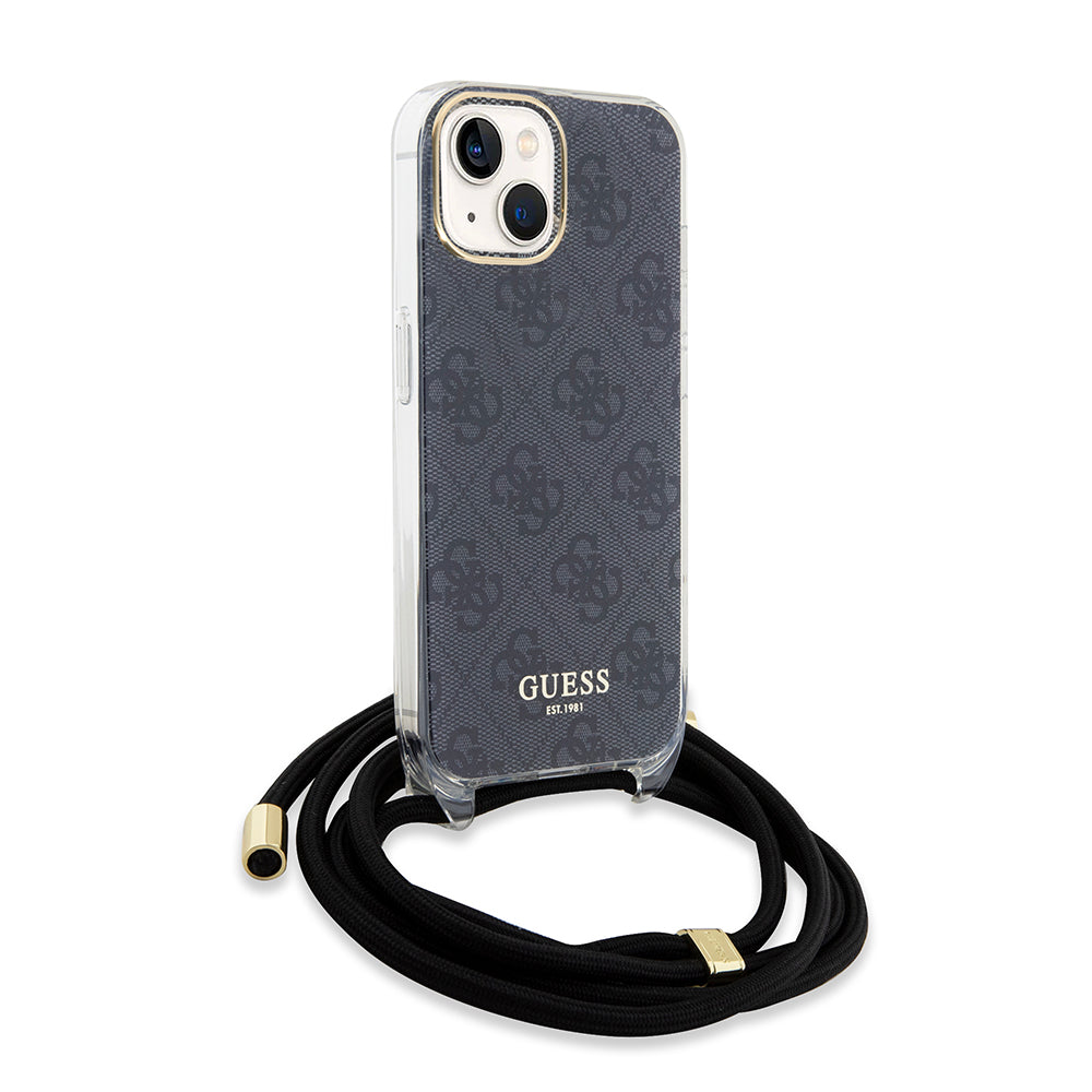 Husa pentru Apple iPhone 15, Guess, 4G IML Printed Crossbody, Neagra