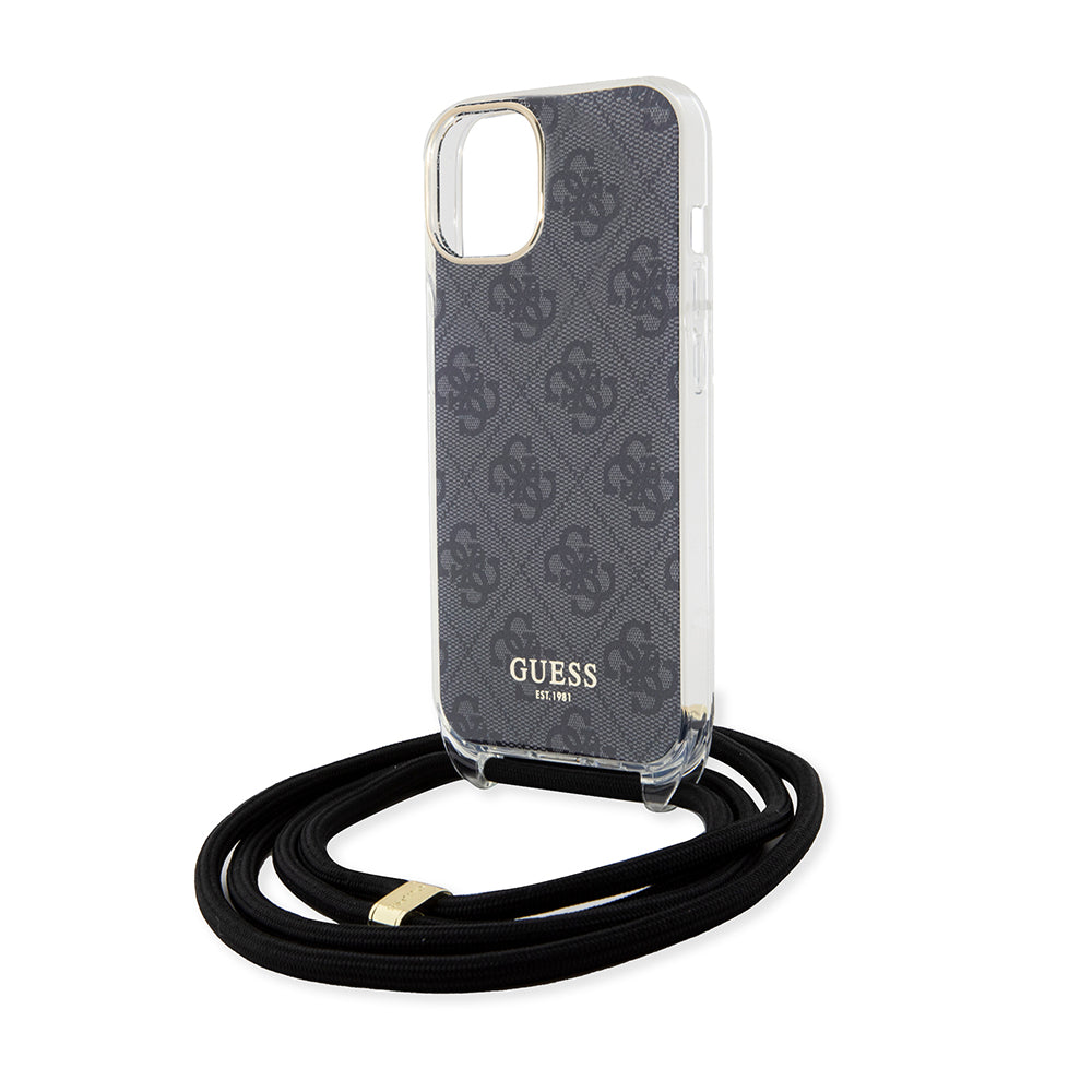 Husa pentru Apple iPhone 15, Guess, 4G IML Printed Crossbody, Neagra