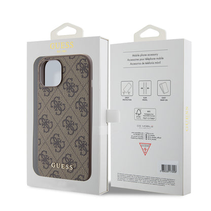 Husa pentru Apple iPhone 15, Guess, 4G Metal Gold Logo, Maro