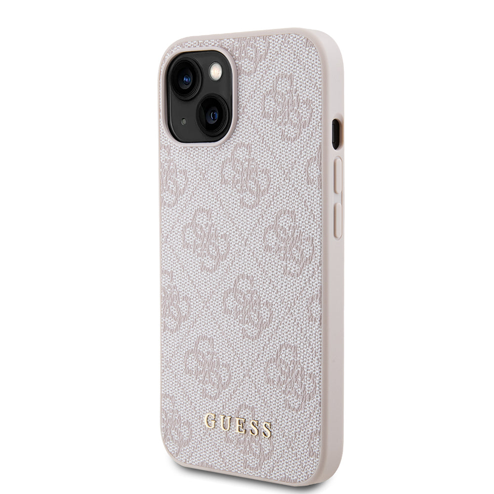Husa pentru Apple iPhone 15, Guess, 4G Metal Gold Logo, Roz