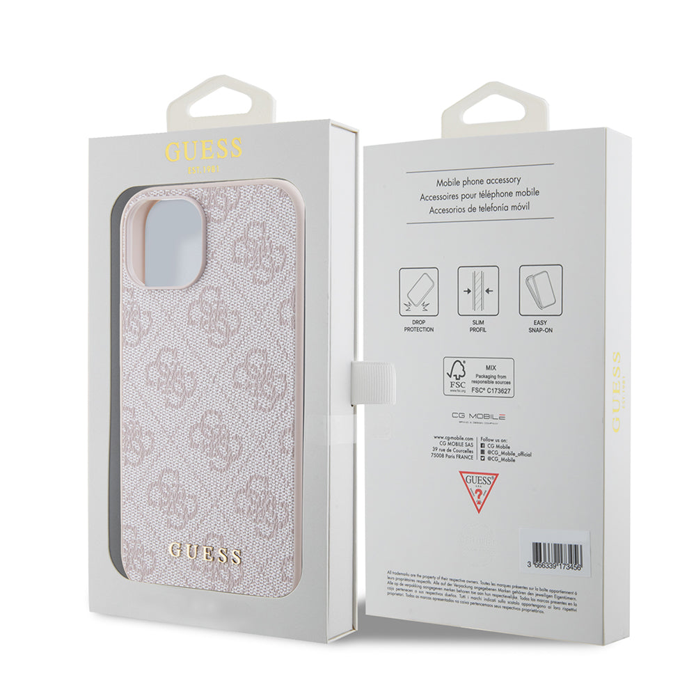 Husa pentru Apple iPhone 15, Guess, 4G Metal Gold Logo, Roz