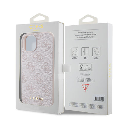Husa pentru Apple iPhone 15, Guess, 4G Metal Gold Logo, Roz
