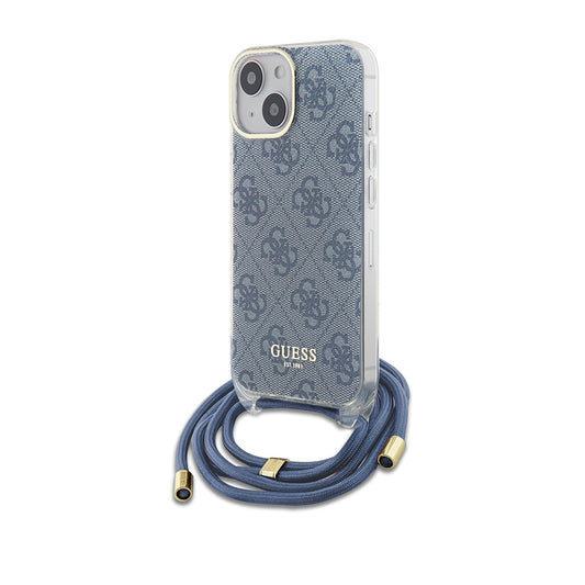 Husa pentru Apple iPhone 15, Guess, Crossbody Cord 4G Print, Albastra