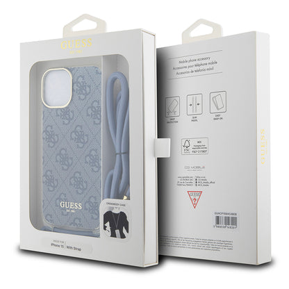 Husa pentru Apple iPhone 15, Guess, Crossbody Cord 4G Print, Albastra