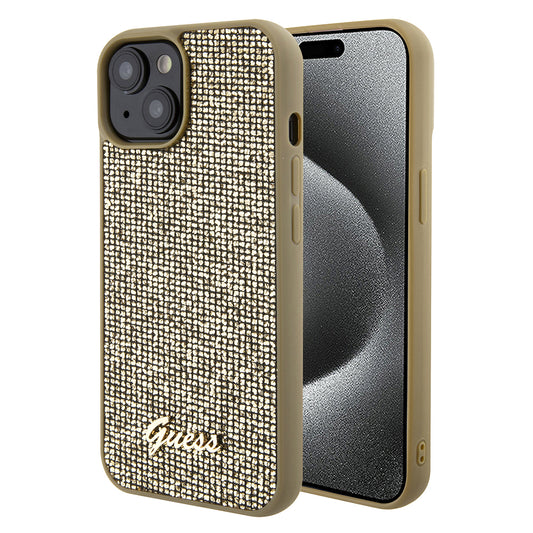 Husa pentru Apple iPhone 15, Guess, Disco Metal Script, Aurie