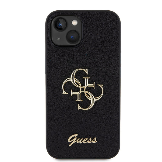 Husa pentru Apple iPhone 15, Guess, Glitter Big 4G Script, Neagra