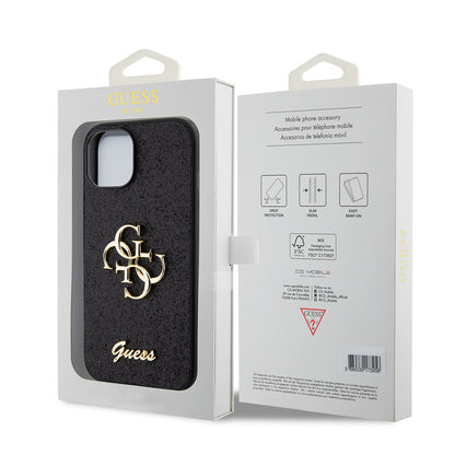 Husa pentru Apple iPhone 15, Guess, Glitter Big 4G Script, Neagra