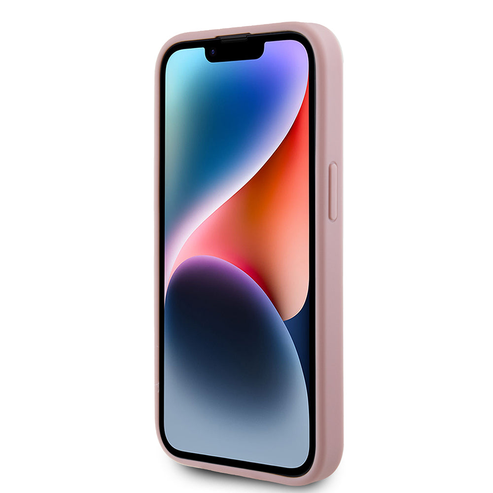 Husa pentru Apple iPhone 15, Guess, Glitter Big 4G Script, Roz