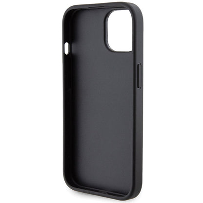 Husa pentru Apple iPhone 15, Guess, Grip Stand 4G Saffiano Strass, Neagra