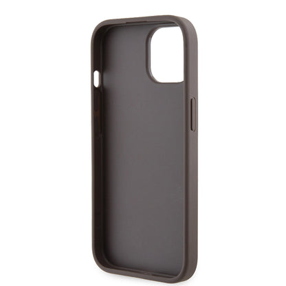 Husa pentru Apple iPhone 15, Guess, Grip Stand 4G Triangle Strass, Maro
