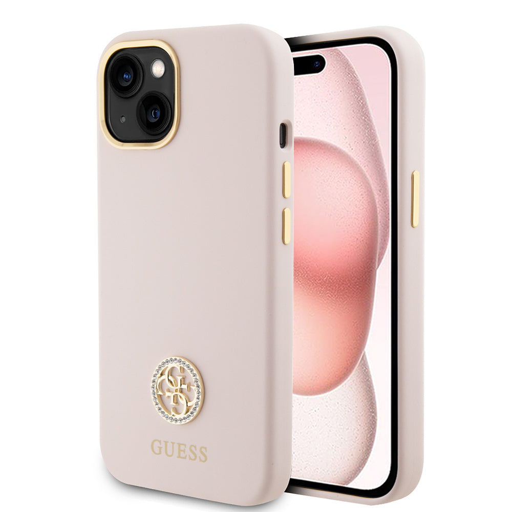 Husa pentru Apple iPhone 15, Guess, Logo Strass 4G, Roz Deschis
