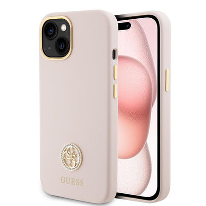 Husa pentru Apple iPhone 15, Guess, Logo Strass 4G, Roz Deschis