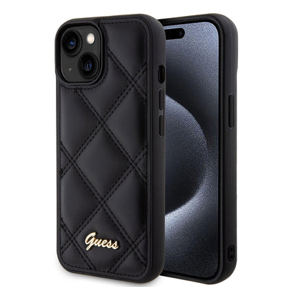 Husa pentru Apple iPhone 15, Guess, Quilted Metal Logo, Neagra