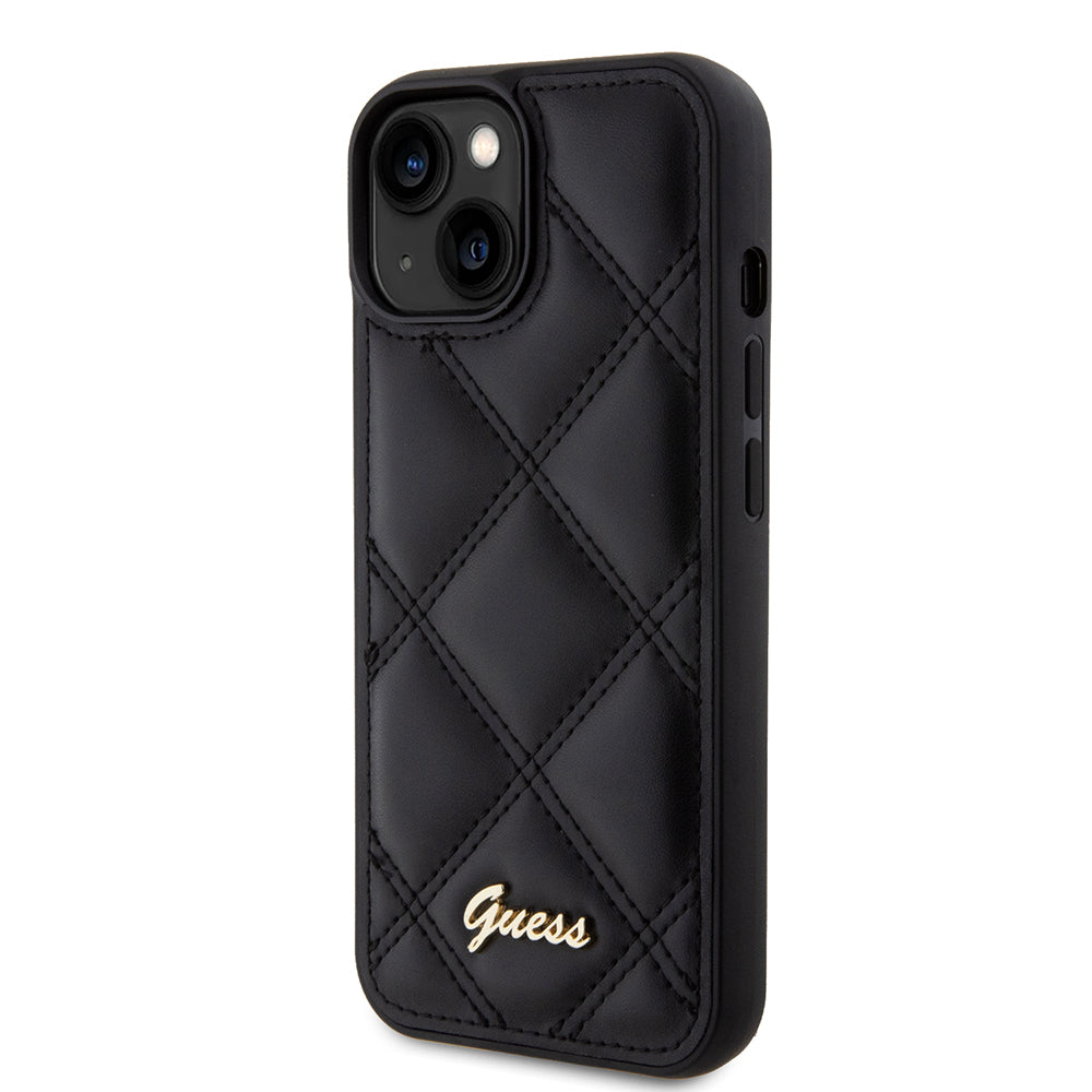 Husa pentru Apple iPhone 15, Guess, Quilted Metal Logo, Neagra