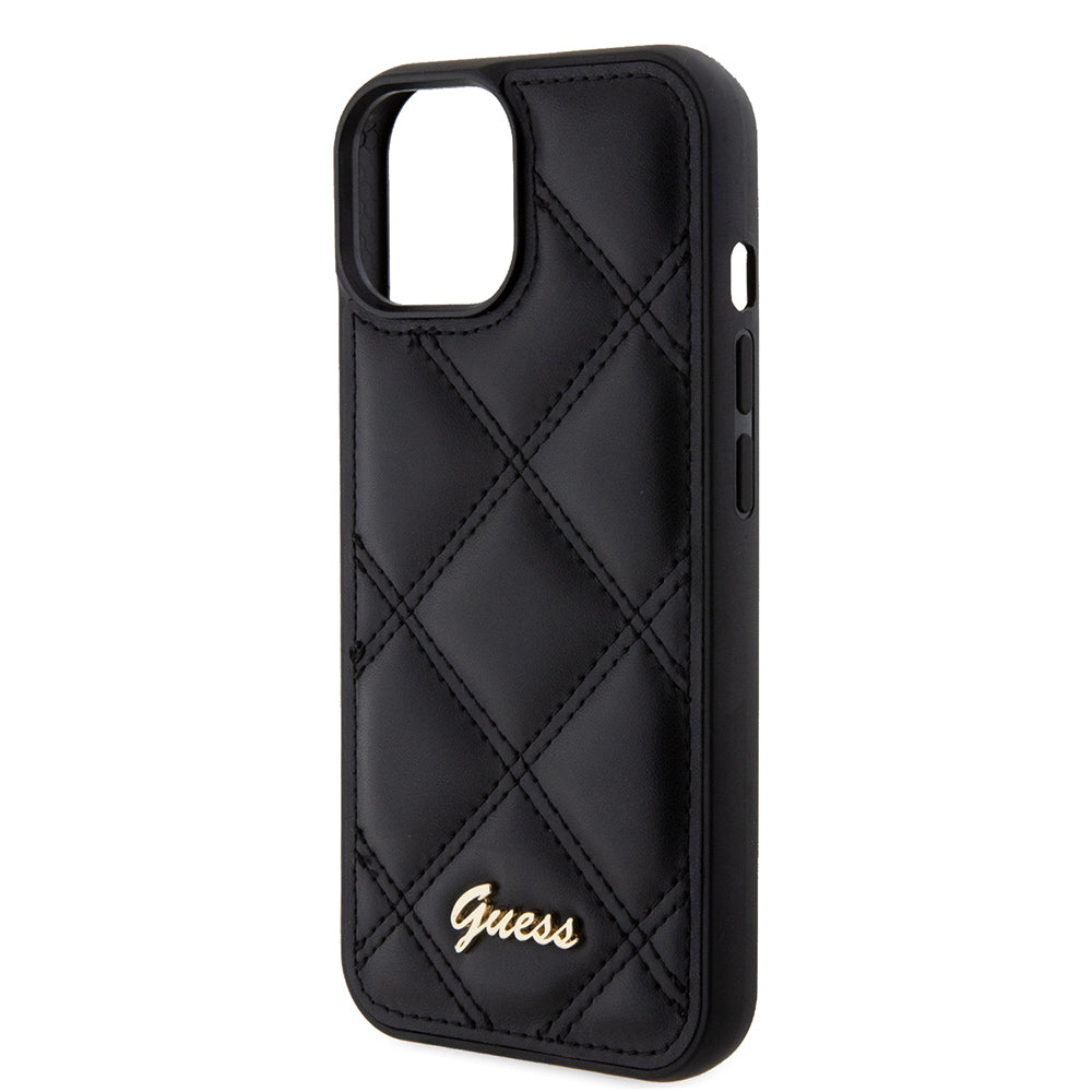 Husa pentru Apple iPhone 15, Guess, Quilted Metal Logo, Neagra