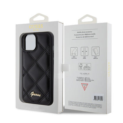 Husa pentru Apple iPhone 15, Guess, Quilted Metal Logo, Neagra