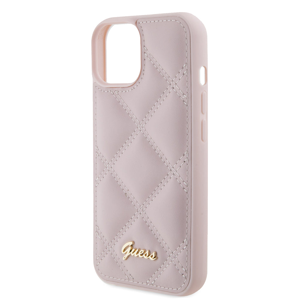 Husa pentru Apple iPhone 15, Guess, Quilted Metal Logo, Roz