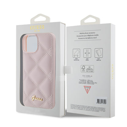Husa pentru Apple iPhone 15, Guess, Quilted Metal Logo, Roz