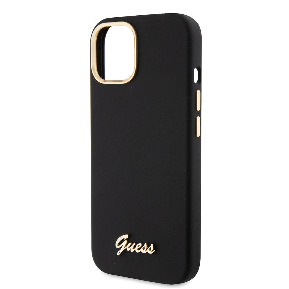 Husa pentru Apple iPhone 15, Guess, Script Metal Logo & Frame, Neagra