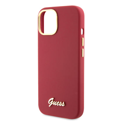 Husa pentru Apple iPhone 15, Guess, Script Metal Logo & Frame, Rosie