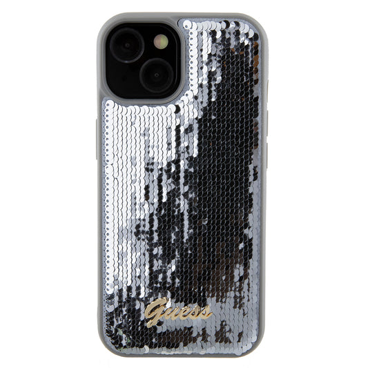 Husa pentru Apple iPhone 15, Guess, Sequin Script Metal, Argintie