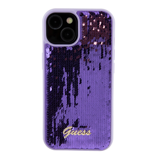 Husa pentru Apple iPhone 15, Guess, Sequin Script Metal, Mov