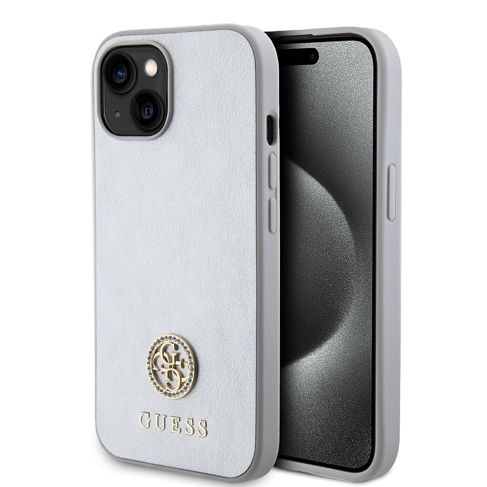 Husa pentru Apple iPhone 15, Guess, Strass Metal Logo, Argintie