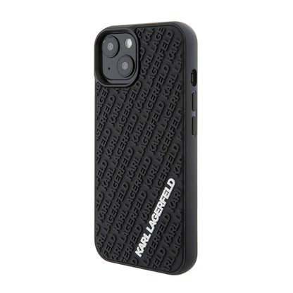Husa pentru Apple iPhone 15, Karl Lagerfeld, 3D Rubber Multi Logo, Neagra