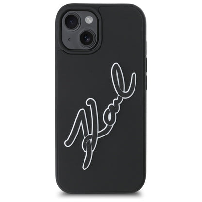 Husa pentru Apple iPhone 15, Karl Lagerfeld, 3D Rubber Signature, Neagra