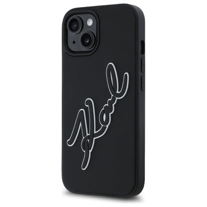 Husa pentru Apple iPhone 15, Karl Lagerfeld, 3D Rubber Signature, Neagra