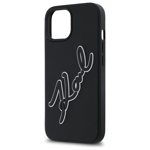 Husa pentru Apple iPhone 15, Karl Lagerfeld, 3D Rubber Signature, Neagra