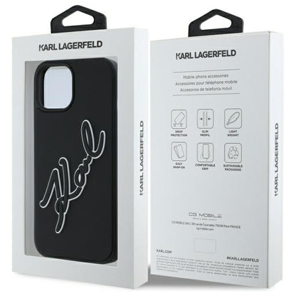 Husa pentru Apple iPhone 15, Karl Lagerfeld, 3D Rubber Signature, Neagra