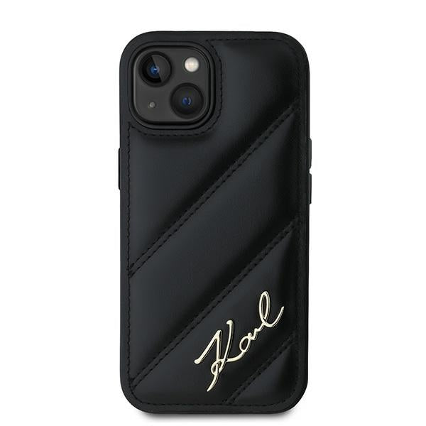 Husa pentru Apple iPhone 15, Karl Lagerfeld, Diagonal Quilted Script, Neagra