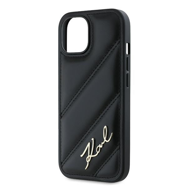 Husa pentru Apple iPhone 15, Karl Lagerfeld, Diagonal Quilted Script, Neagra